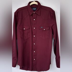 Wrangler Men’s Cowboy Cut Firm Finish Twill Pearl Snap Shirt Red Oxide Size Lg
